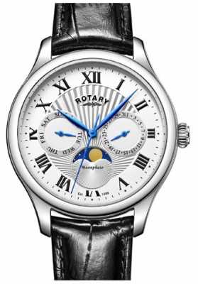 Rotary Mens Moonphase Black Leather Strap Silver Dial GS05065/01 Rotary Mens Moonphase Black Leather Strap Silver Dial GS05065/01