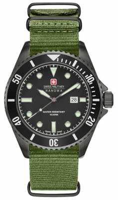 Swiss Military Hanowa Mens Sea Lion Green Nylon Strap Black Dial 6-4279.13.007 Swiss Military Hanowa Mens Sea Lion Green Nylon Strap Black Dial 6-4279.13.007