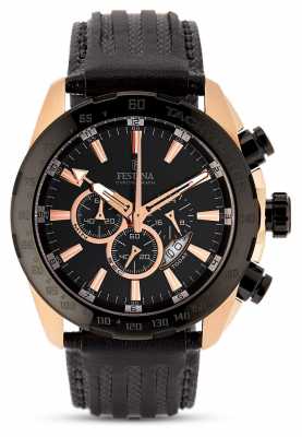 Festina Mens Rose Gold Case Black Dial Black Leather Strap Chrono F16900/1 Festina Mens Rose Gold Case Black Dial Black Leather Strap Chrono F16900/1