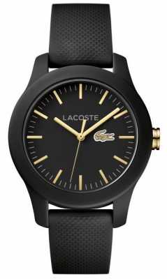 Lacoste Mens 12.12 Black Rubber Strap Black Dial 2000959 Lacoste Mens 12.12 Black Rubber Strap Black Dial 2000959