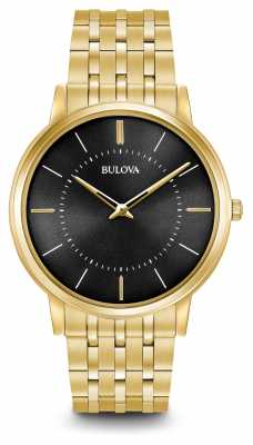 Bulova Mens Ultra Slim Gold Tone Stainless Steel Black Dial 97A127 Bulova Mens Ultra Slim Gold Tone Stainless Steel Black Dial 97A127