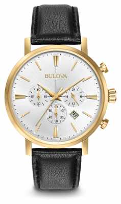 Bulova Mens Aerojet Chronograph Black Leather Strap Silver Dial 97B155 Bulova Mens Aerojet Chronograph Black Leather Strap Silver Dial 97B155