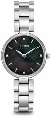 Bulova Womens Stainless Steel Bracelet Black Mother Of Pearl Dial 96S173 Bulova Womens Stainless Steel Bracelet Black Mother Of Pearl Dial 96S173