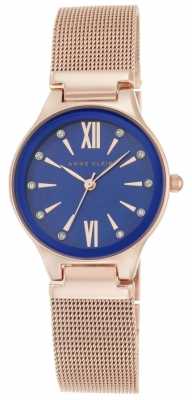 Anne Klein Womens Rose Gold Tone Mesh Blue Dial AK/N2418CBRG Anne Klein Womens Rose Gold Tone Mesh Blue Dial AK/N2418CBRG