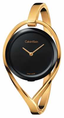 Calvin Klein Womens Light Small Gold Tone Bangle Black Dial K6L2S411 Calvin Klein Womens Light Small Gold Tone Bangle Black Dial K6L2S411