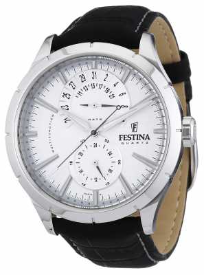 Festina Mens Black Leather Strap White F16573/1 Festina Mens Black Leather Strap White F16573/1