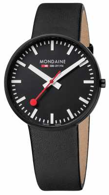 Mondaine Mens Giant Black Leather Strap Black Dial A660.30328.64SBB Mondaine Mens Giant Black Leather Strap Black Dial A660.30328.64SBB