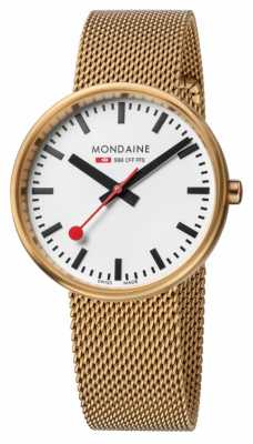 Mondaine Mens Mini Giant Gold Tone Mesh White Dial A763.30362.21SBM Mondaine Mens Mini Giant Gold Tone Mesh White Dial A763.30362.21SBM