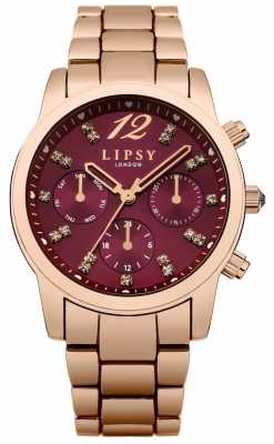 Lipsy Womans Rose Gold Metal Strap Burgundy Dial LP461 Lipsy Womans Rose Gold Metal Strap Burgundy Dial LP461