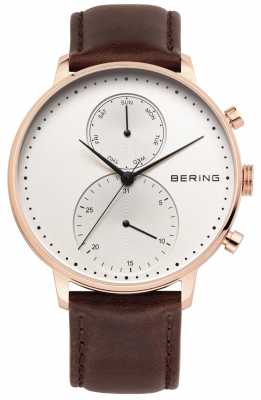 Bering Mens Rose Gold Tone, Brown Leather Strap 13242-564 Bering Mens Rose Gold Tone, Brown Leather Strap 13242-564