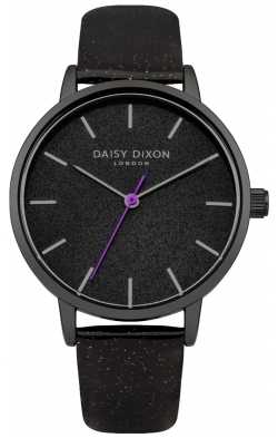 Daisy Dixon Womans Naomi Watch Black Glitter Leather Strap DD032BB Daisy Dixon Womans Naomi Watch Black Glitter Leather Strap DD032BB