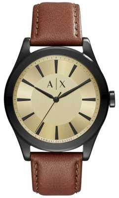 Armani Exchange Mens Brown Leather Gold Coloured Dial AX2329 Armani Exchange Mens Brown Leather Gold Coloured Dial AX2329