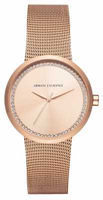 Armani Exchange Womans Rose Gold Stainless Steel Mesh AX4503 Armani Exchange Womans Rose Gold Stainless Steel Mesh AX4503