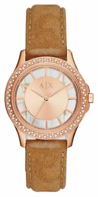 Armani Exchange Womans Tan Leather Rose Gold AX5254 Armani Exchange Womans Tan Leather Rose Gold AX5254