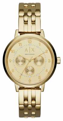 Armani Exchange Womans Gold Steel Strap Gold Chronograph Dial AX5377 Armani Exchange Womans Gold Steel Strap Gold Chronograph Dial AX5377