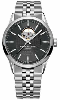 Raymond Weil Mens Automatic Black Dial Visible Balance Wheel Silver 2710-ST-20021 Raymond Weil Mens Automatic Black Dial Visible Balance Wheel Silver 2710-ST-20021