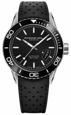 Raymond Weil Mens Automatic Black Dial Rubber Strap 2760-SR1-20001 Raymond Weil Mens Automatic Black Dial Rubber Strap 2760-SR1-20001