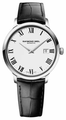 Raymond Weil Mens Slim White Black Leather 5488-STC-00300 Raymond Weil Mens Slim White Black Leather 5488-STC-00300