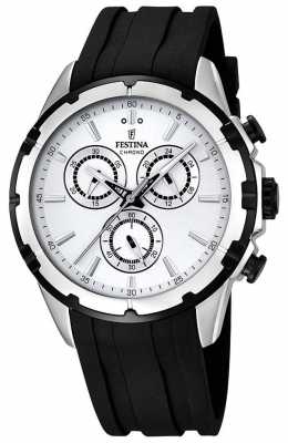 Festina Mens Chronograph Black Rubber Strap White Dial F16838/1 Festina Mens Chronograph Black Rubber Strap White Dial F16838/1