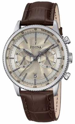 Festina Mens Chronograph Brown Leather Strap Beige Dial F16893/7 Festina Mens Chronograph Brown Leather Strap Beige Dial F16893/7