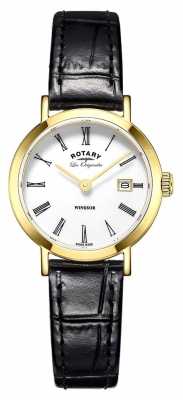 Rotary Rotary Windsor Ladies Gold Plated Black Leather Strap LS90156/01 Rotary Rotary Windsor Ladies Gold Plated Black Leather Strap LS90156/01