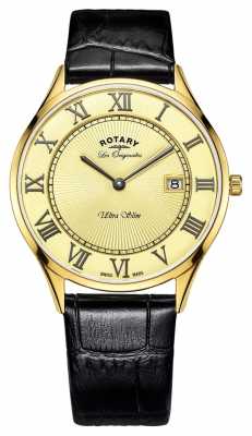 Rotary Rotary Ultraslim Men's Gold Plated, Black Leather Strap GS90803/03 Rotary Rotary Ultraslim Men's Gold Plated, Black Leather Strap GS90803/03