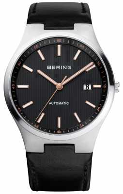 Bering Mens Automatic Black Leather Rose Dial Details 13641-402 Bering Mens Automatic Black Leather Rose Dial Details 13641-402
