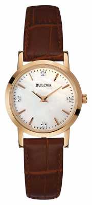 Bulova Ladies Gold Watch Brown Leather Strap 97S105 Bulova Ladies Gold Watch Brown Leather Strap 97S105