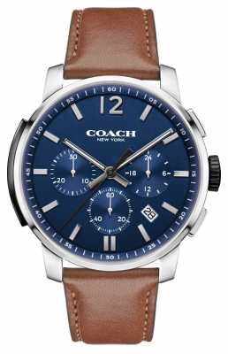 Coach Mens Bleecker Chrono Brown Leather Strap Blue Dial 14602015 Coach Mens Bleecker Chrono Brown Leather Strap Blue Dial 14602015