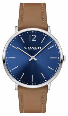 Coach Mens Ultra Thin Brown Leather Strap Blue Dial 14602110 Coach Mens Ultra Thin Brown Leather Strap Blue Dial 14602110