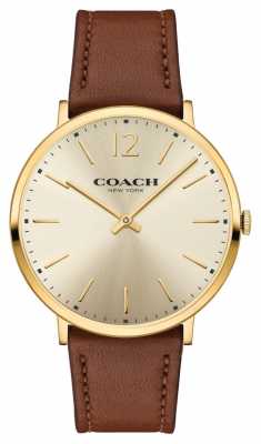 Coach Womens Ultra Thin Brown Leather Strap Gold Dial 14602111 Coach Womens Ultra Thin Brown Leather Strap Gold Dial 14602111