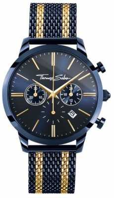 Thomas Sabo Mens Rebel Spirit Blue Steel Yellow Gold Stripes Chronograph WA0290-286-209-42 Thomas Sabo Mens Rebel Spirit Blue Steel Yellow Gold Stripes Chronograph WA0290-286-209-42