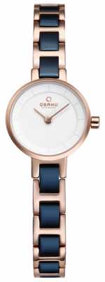 Obaku Womans Navy And Rose Gold Metal Watch V198LXVISL Obaku Womans Navy And Rose Gold Metal Watch V198LXVISL