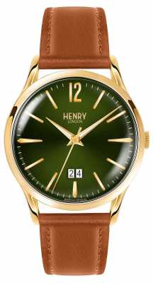 Henry London Mens Chiswick Green Face Tanned Leather Strap HL41-JS-0188 Henry London Mens Chiswick Green Face Tanned Leather Strap HL41-JS-0188