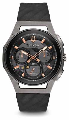Bulova Mens Curv Chronograph Black Leather Strap Rose Gold 98A162 Bulova Mens Curv Chronograph Black Leather Strap Rose Gold 98A162