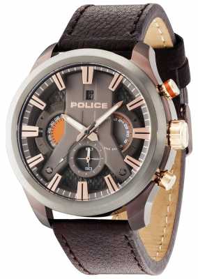 Police Mens Cyclone Brown Leather Strap Gun Dial 14639JSBZU/61 Police Mens Cyclone Brown Leather Strap Gun Dial 14639JSBZU/61