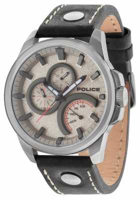 Police Mens Navigator schwarz multifuntion grau Lederband 14799JSU/61 Police Mens Navigator schwarz multifuntion grau Lederband 14799JSU/61