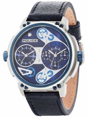 Police Mens Steampunk-blaues Zifferblatt blau Lederarmband 14693JSTBL/03 Police Mens Steampunk-blaues Zifferblatt blau Lederarmband 14693JSTBL/03