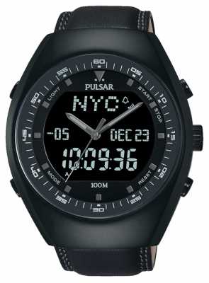 Pulsar Gents Analogue/Digital Black Leather Watch PZ4019X1 Pulsar Gents Analogue/Digital Black Leather Watch PZ4019X1