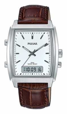 Pulsar Gents Brown Leather Analogue/digital Watch PBK033X1 Pulsar Gents Brown Leather Analogue/digital Watch PBK033X1