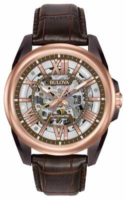 Bulova Mens Automatic Skeleton Brown Leather 98A165 Bulova Mens Automatic Skeleton Brown Leather 98A165