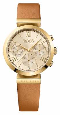 Hugo Boss Womens Classic Sport Brown Leather Strap Gold Dial 1502396 Hugo Boss Womens Classic Sport Brown Leather Strap Gold Dial 1502396