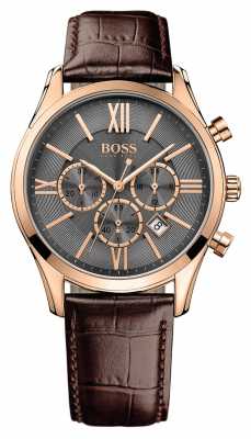 Hugo Boss Mens Ambassador Brown Leather Strap Grey Dial 1513198 Hugo Boss Mens Ambassador Brown Leather Strap Grey Dial 1513198