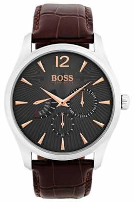Hugo Boss Mens Commander Brown Leather Strap Grey Dial 1513490 Hugo Boss Mens Commander Brown Leather Strap Grey Dial 1513490