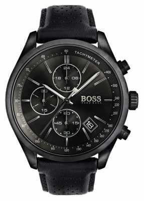 Hugo Boss Mens Grand Prix Black Leather Strap Black Dial Hugo Boss Mens Grand Prix Black Leather Strap Black Dial