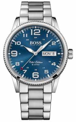 Hugo Boss Mens Pilot Vintage Stainless Steel Bracelet Blue Dial 1513329 Hugo Boss Mens Pilot Vintage Stainless Steel Bracelet Blue Dial 1513329