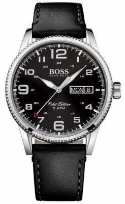 Hugo Boss Mens Pilot Vintage Black Leather Strap Black Dial 1513330 Hugo Boss Mens Pilot Vintage Black Leather Strap Black Dial 1513330