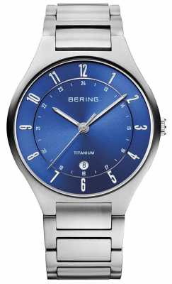 Bering Mens Titanium Grey Strap Blue Dialwatch 11739-707 Bering Mens Titanium Grey Strap Blue Dialwatch 11739-707