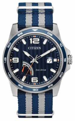 Citizen Mens Eco-Drive Power Reserve Blue fabric watch AW7038-04L Citizen Mens Eco-Drive Power Reserve Blue fabric watch AW7038-04L