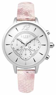 Lipsy Womans Silver Chrono Pink Leather Strap LP506 Lipsy Womans Silver Chrono Pink Leather Strap LP506